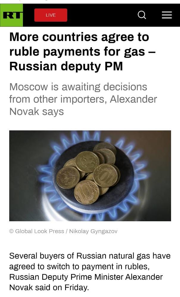 BUYERS OF RUSSIAN NATURAL GAS AGREED PAYMENT IN RUBLES